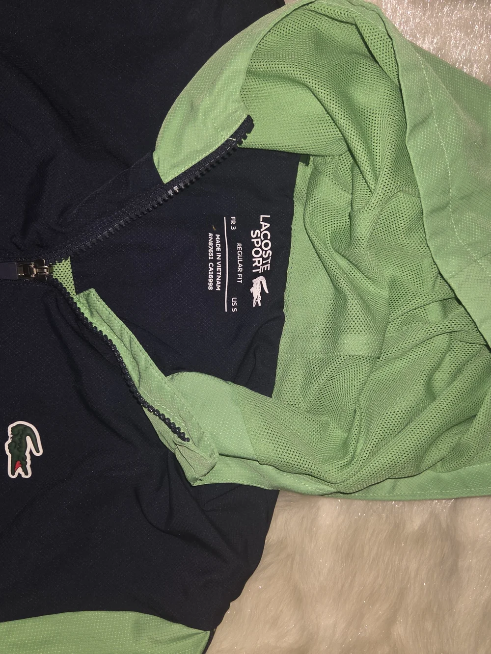 Lacoste Navy Jacket with Mint Green Hood & Sleeves